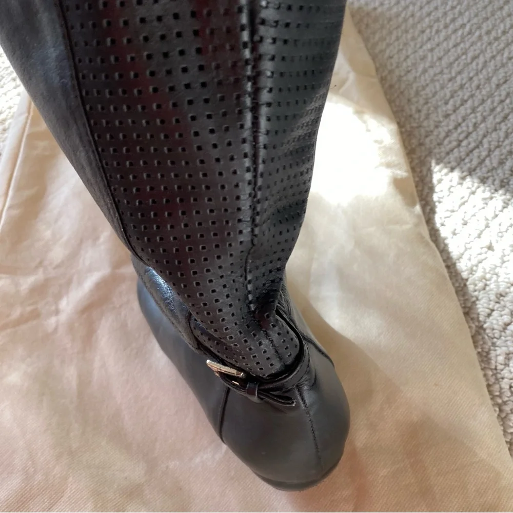 Aee Leather Over The Knee Boots flat heel black Pull on women size 6
